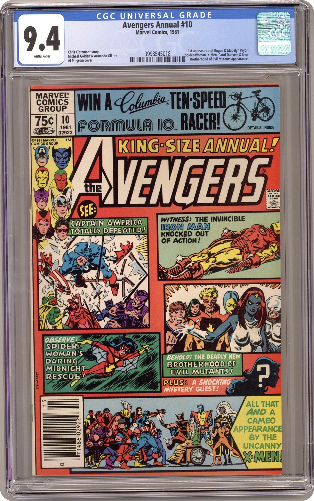 Avengers Annual #10D CGC 9.4 1981 3998545018 1st app. Rogue, Madelyne Pryor