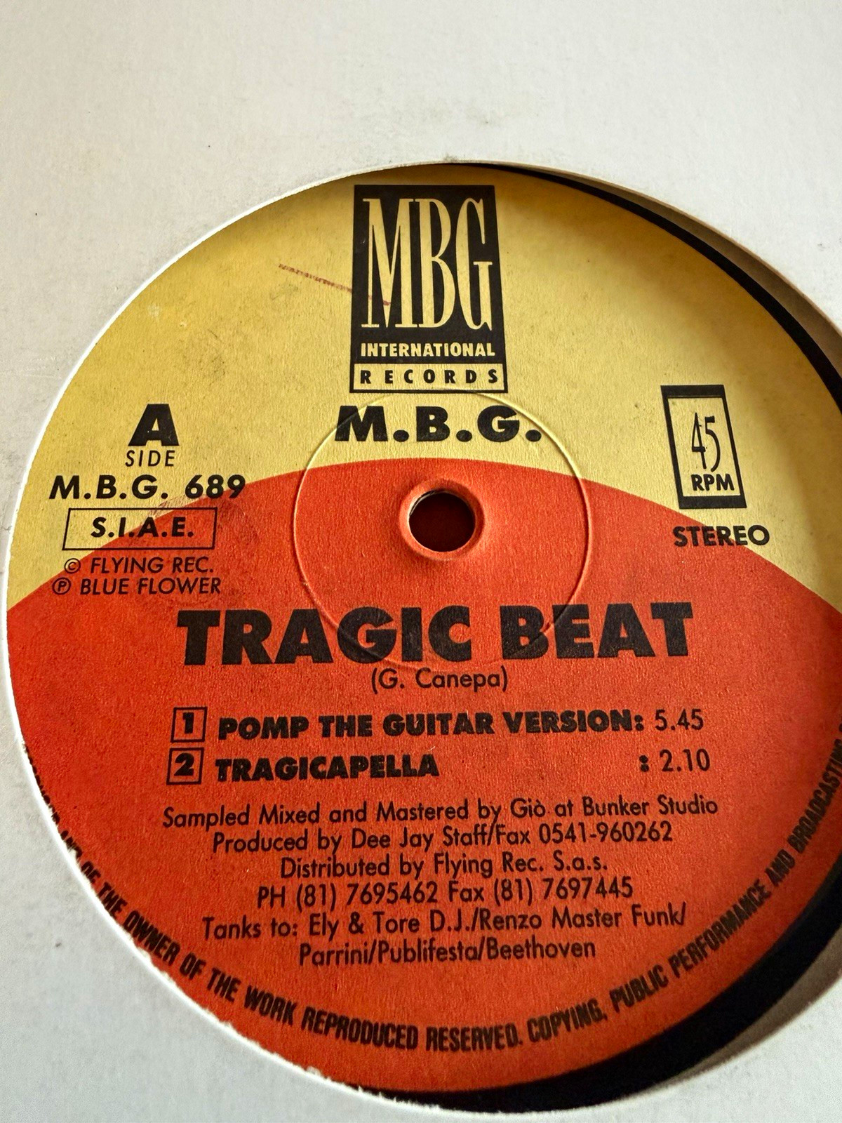 M.B.G. – Tragic Beat 12” MBG 689 Italian House Techno Pomp The Guitar