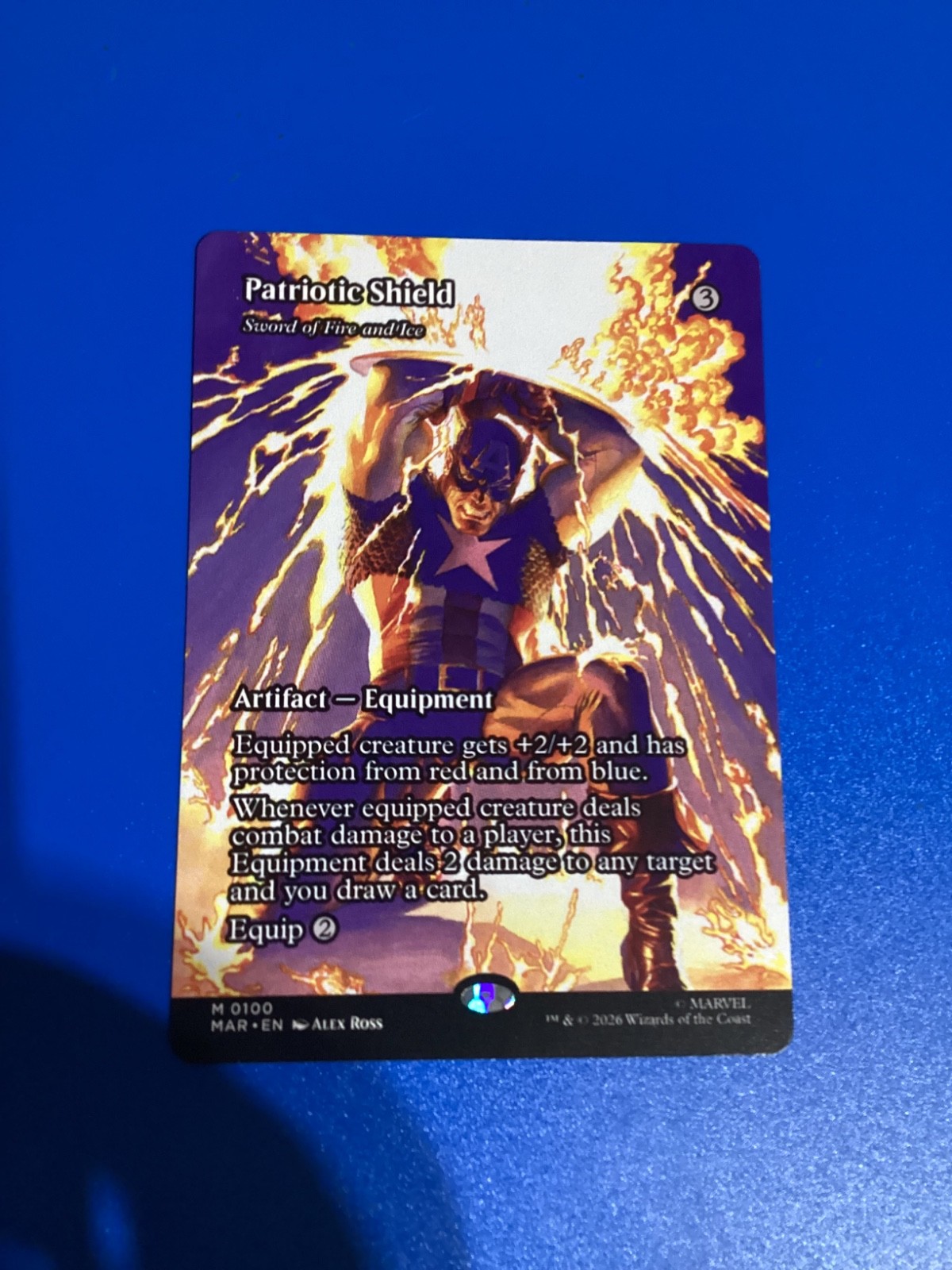 Scudo Patriottico Spada di Fuoco e Ghiaccio Borderless 100 NM Foil Marvel Universe