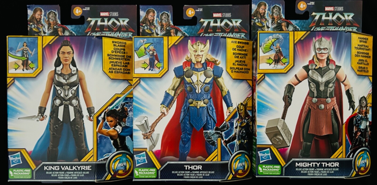 Marvel Studios Thor Love & Thunder Mighty Thor, Valkyrie, & Thor 6" Figures