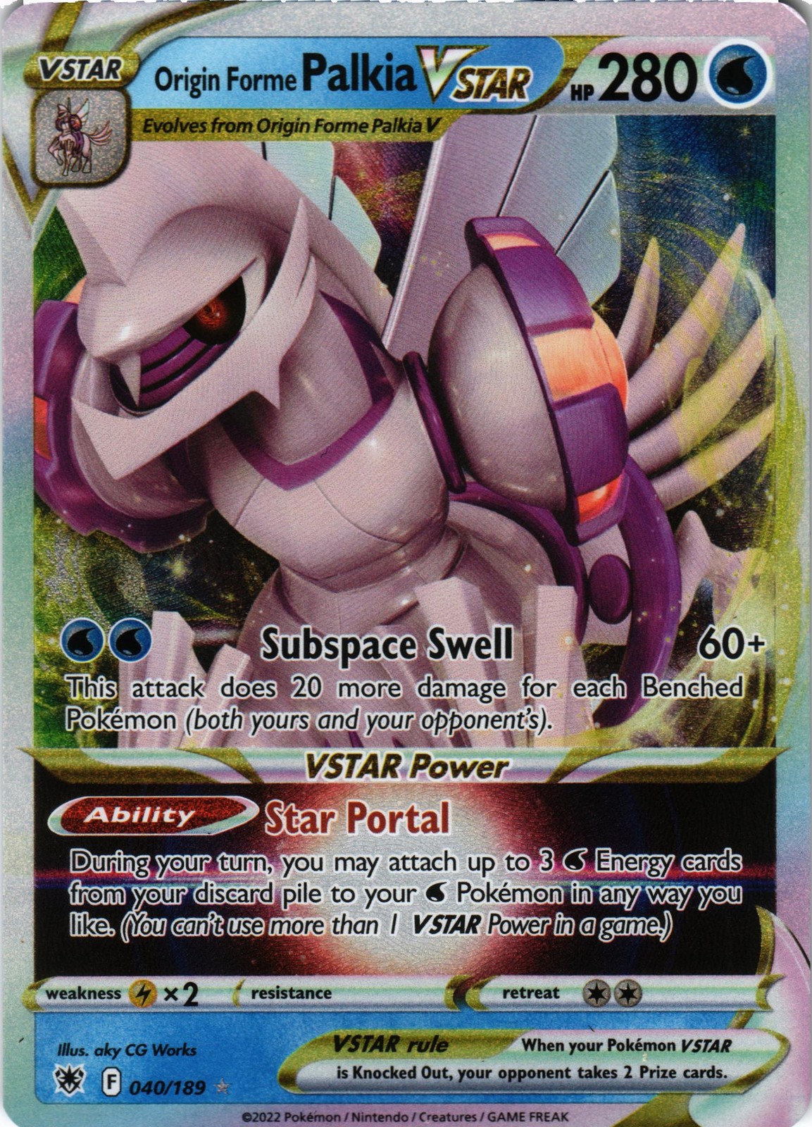 Pokémon SWSH10: Radianza Astrale #040/189 Origine Forma Palkia VSTAR
