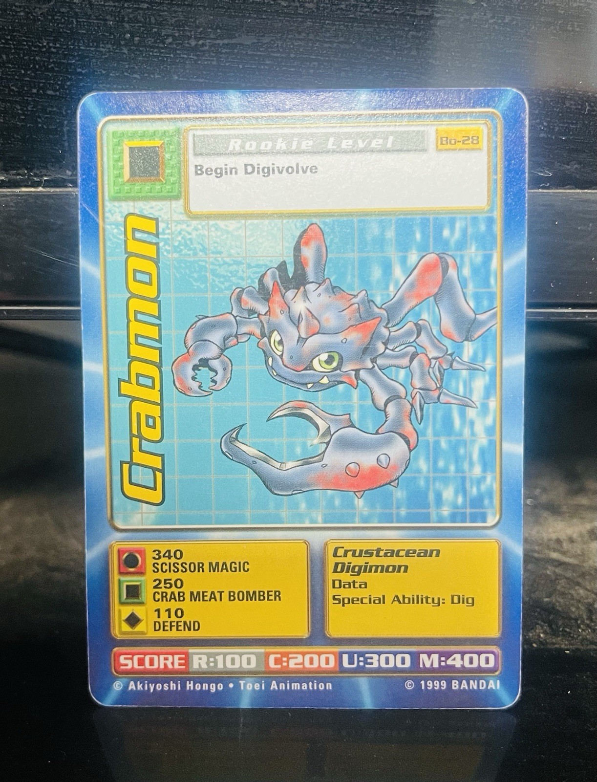 Crabmon Bo-28 Digimon Card 1999 Bandai Rookie Level 1st Edition C120 NM A+Seller