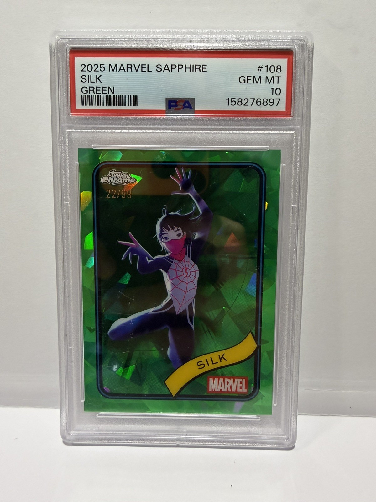 2025 Topps Chrome Marvel Sapphire Silk Green Refractor #/99 PSA 10 GEM MINT
