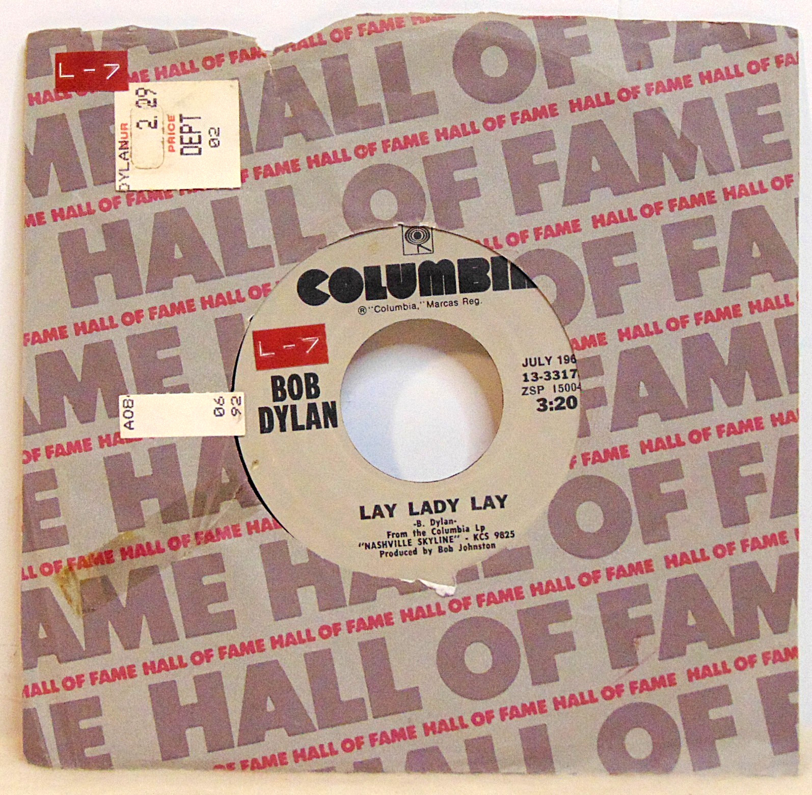 Bob Dylan - Lay Lady Lay / I Threw It All Away- Columbia Records 7" 45RPM Single