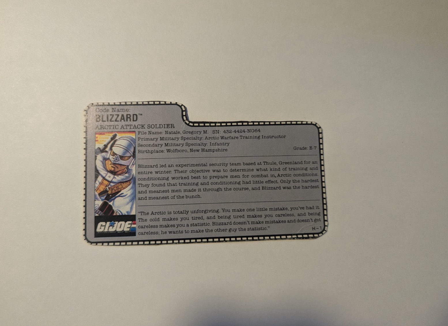Scheda archivio GI Joe Blizzard 1988