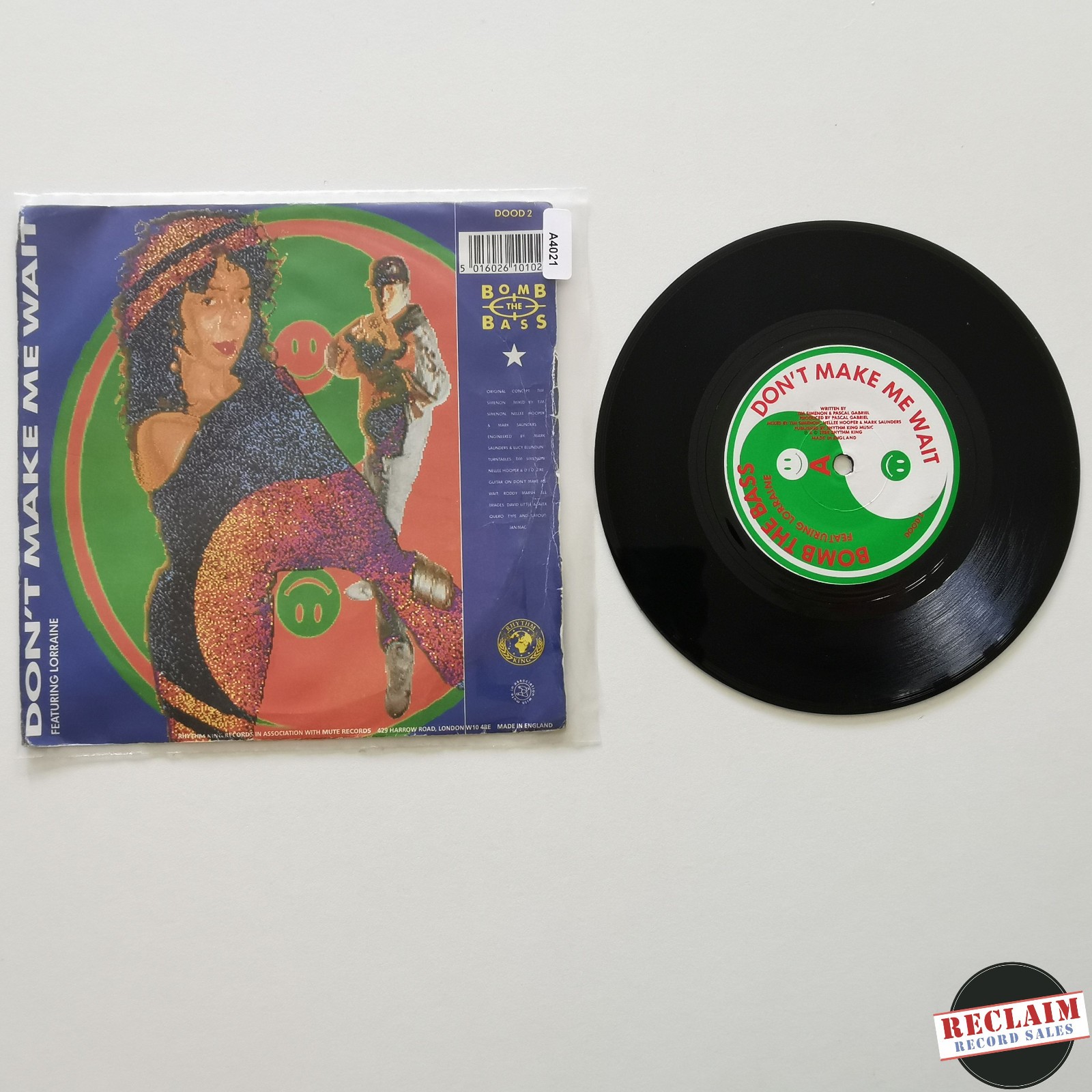 bomb the bass - don't make me wait 7" vinyl record VG
