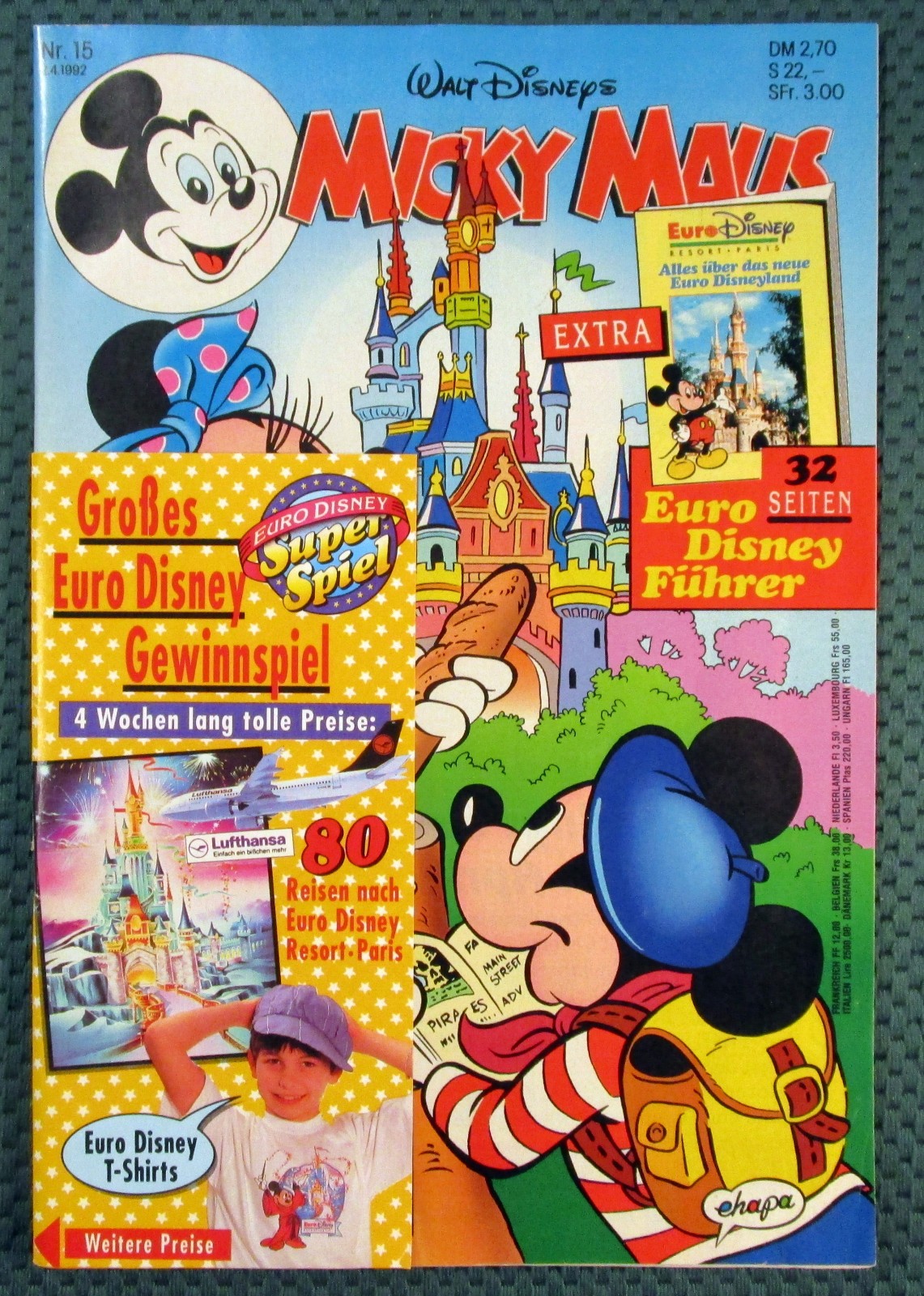 Topolino 1992 fascicolo #15 del 2 aprile 92 + supplemento Euro Disney, carte da collezione
