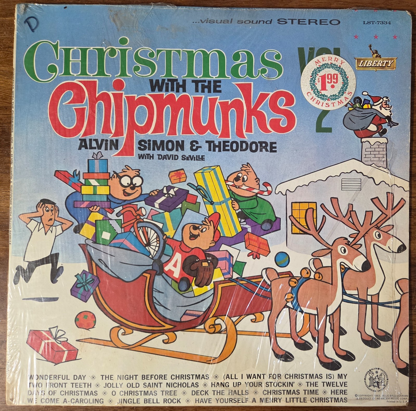 Christmas With The Chipmunks Vol 2 LP Sunset LST-7334 Stereo Alvin David Seville