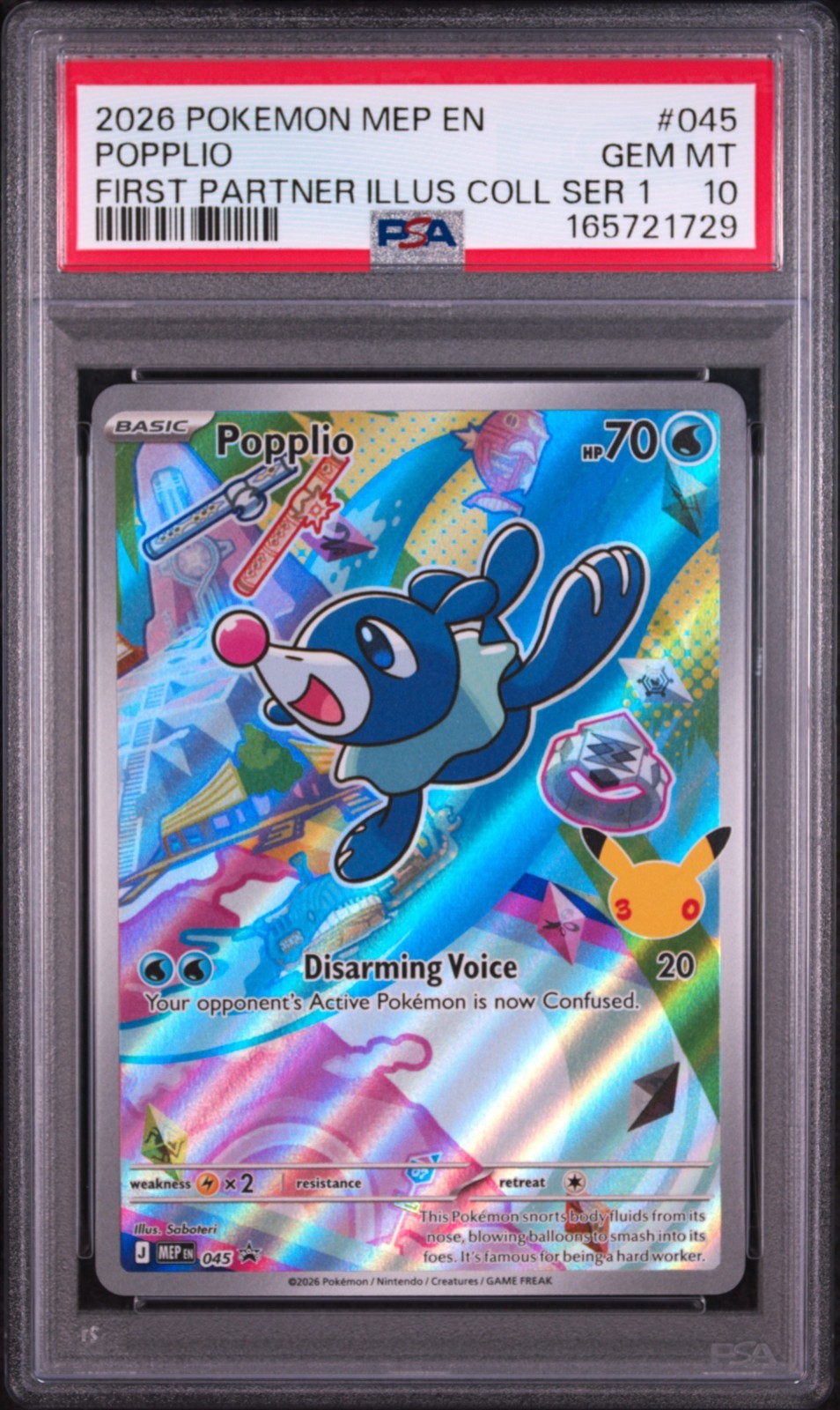Popplio 045 Holo 1° Partner Illus. Coll Serie 1 Promo GIOCO PERFETTO COME NUOVO PSA 10