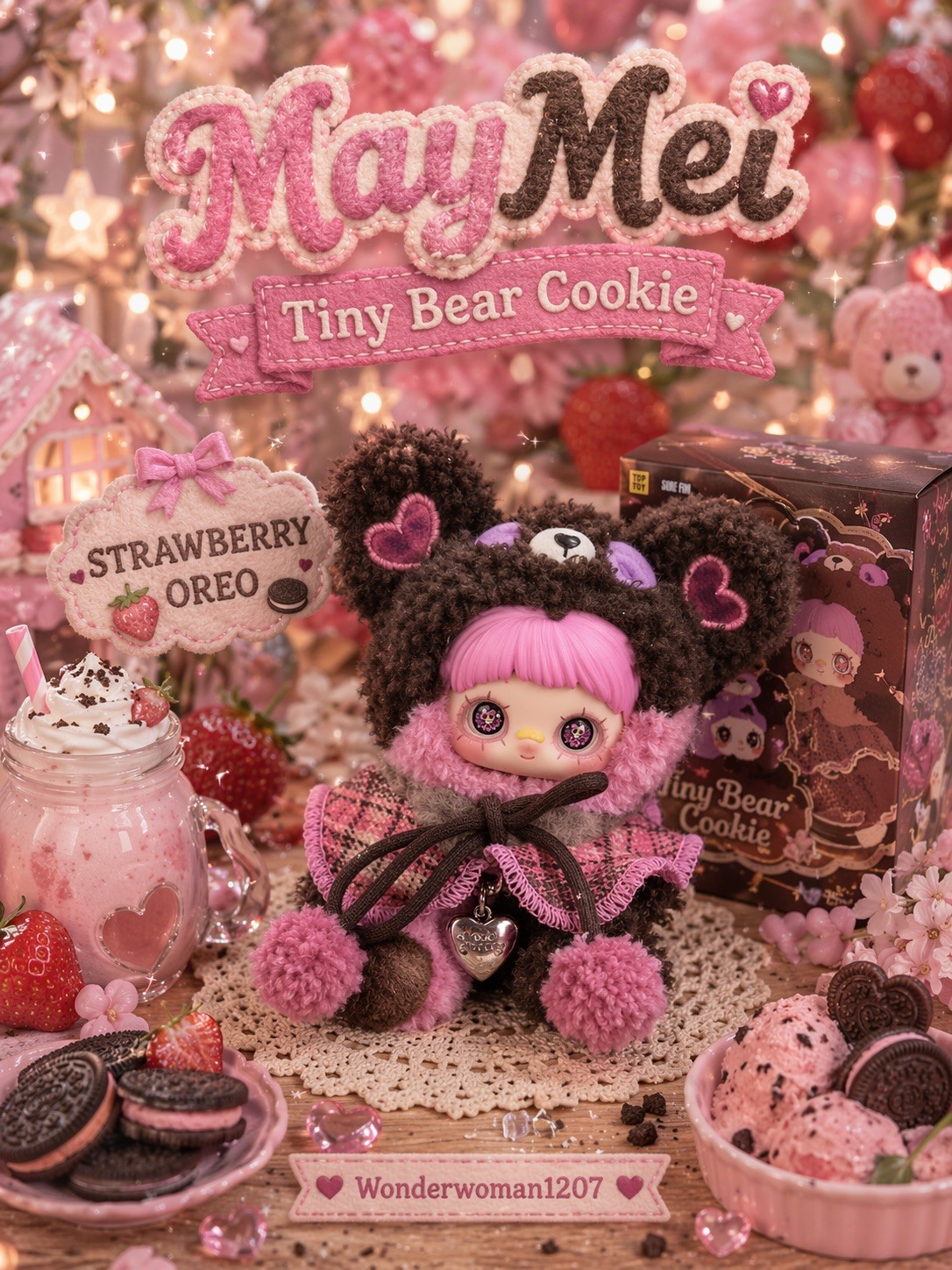 🍓🍪MAYMEI TINY BEAR COOKIE STRAWBERRY OREO PLUSH DOLL PENDANT KAWAII BOXED🍓🍪
