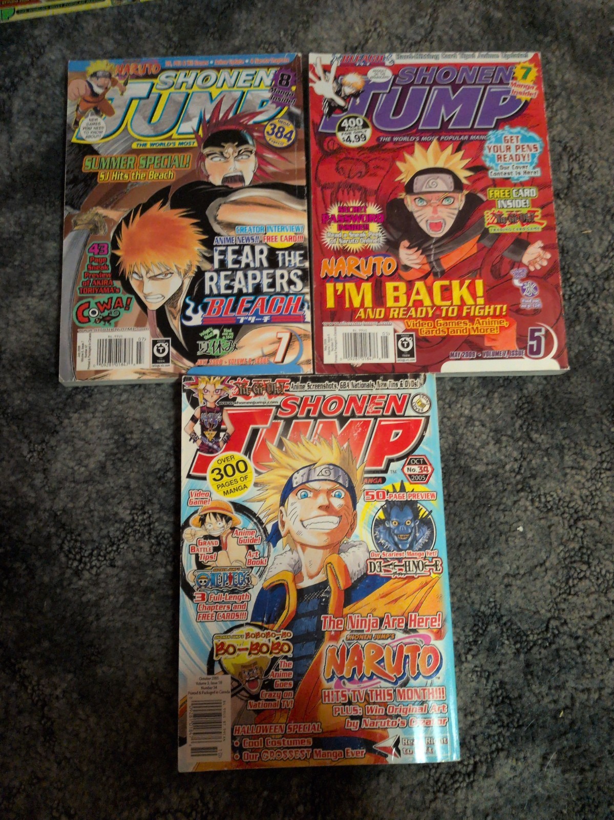 Lotto 3 riviste vintage Naruto Shonen Jump ottobre 2005 maggio 2009 promo no carte