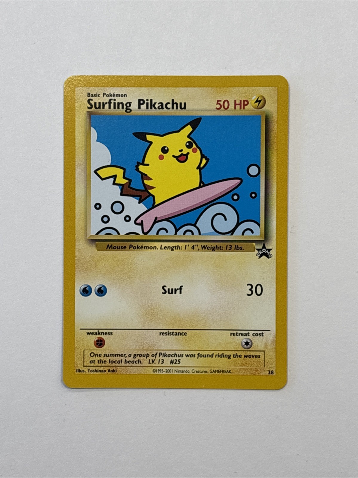 Surfing Pikachu #28 Black Star Promo Rara Carta Pokemon Vintage - LP+/NM