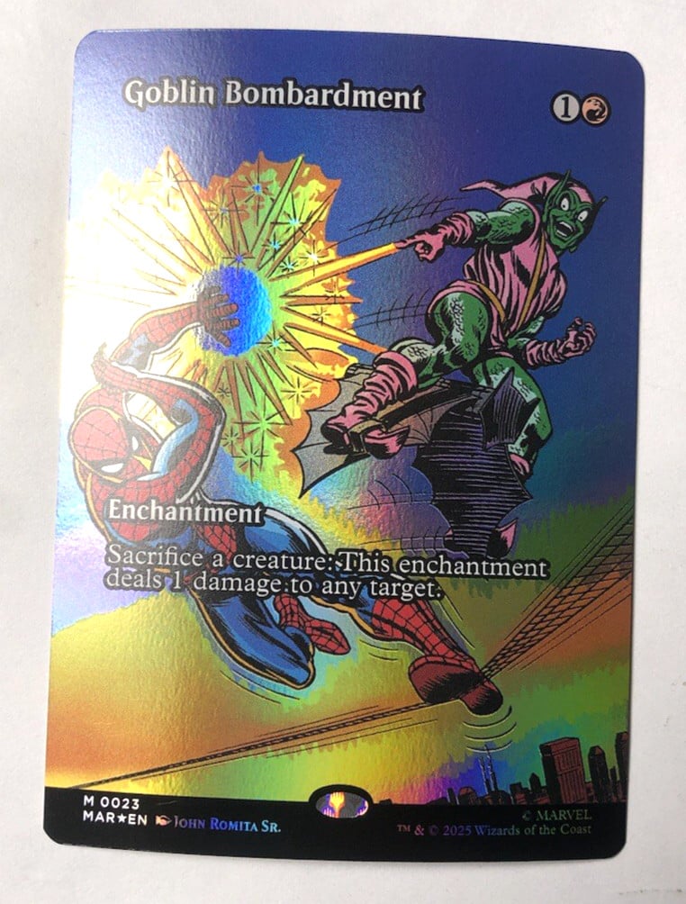 Goblin Bombardment FOIL BORDERLESS 23 Marvel Eternal MTG Magic the Gathering quasi nuovo