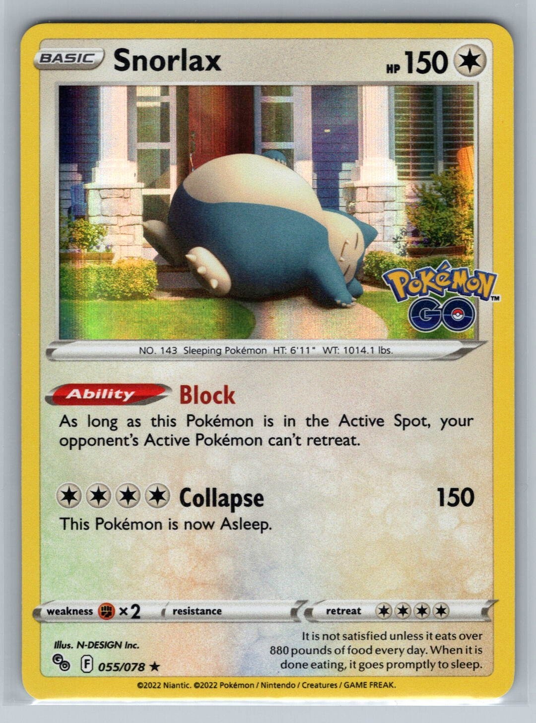 Pokemon TCG 2022 Pokemon GO 055/078 Snorlax HOLO NM-MT