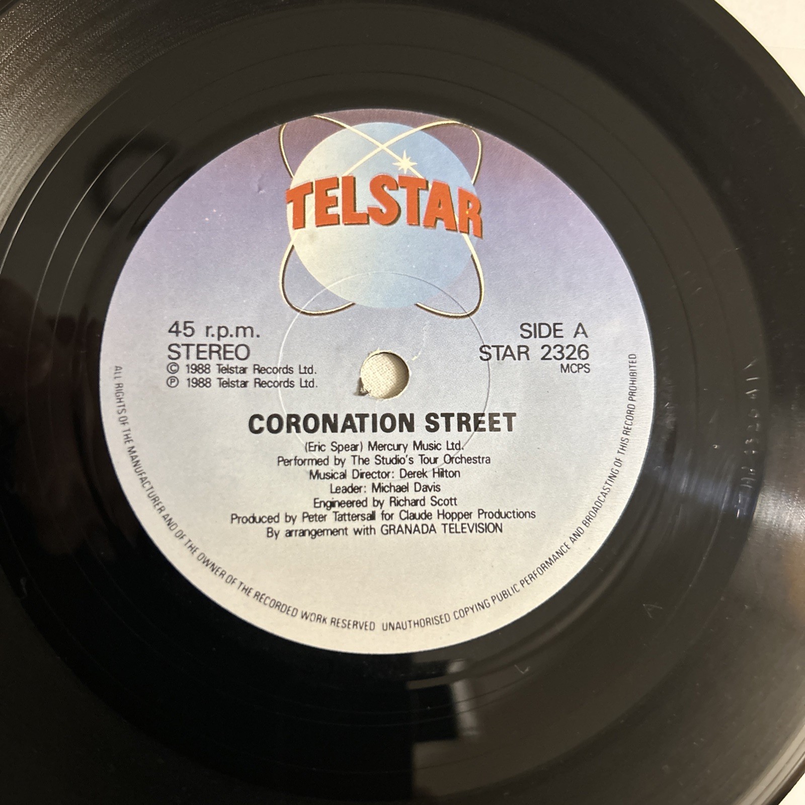 Coronation Street Theme Music  Telstar 7" Single EX vinyl 1988