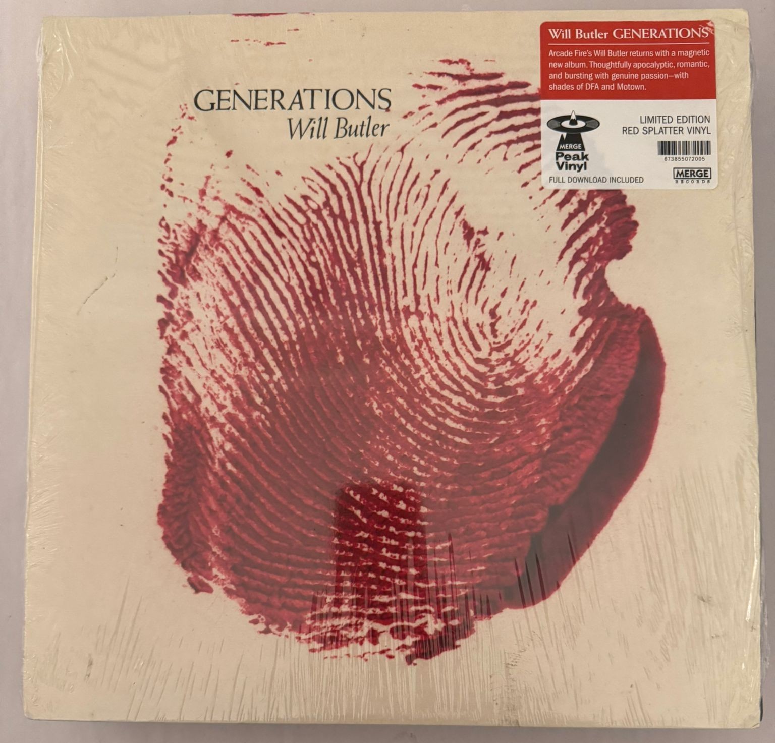 WILL BUTLER – GENERATIONS - LIMITED ED RED SPLATTER VINYL LP NEW - A8