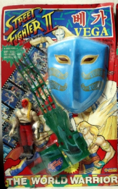 Vintage 1992 Korean Street Fighter II Vega Figure Mask (Blue) Claw Set Sigillato