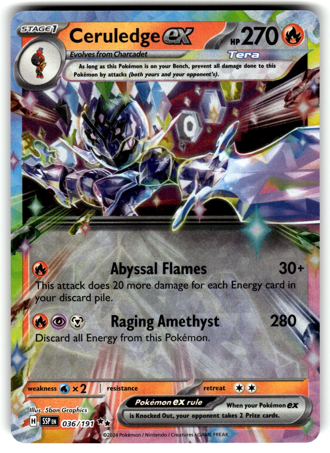 Ceruledge ex 036/191 Pokemon SV08: Scintille Urgenti Holo Doppio Raro quasi nuovo