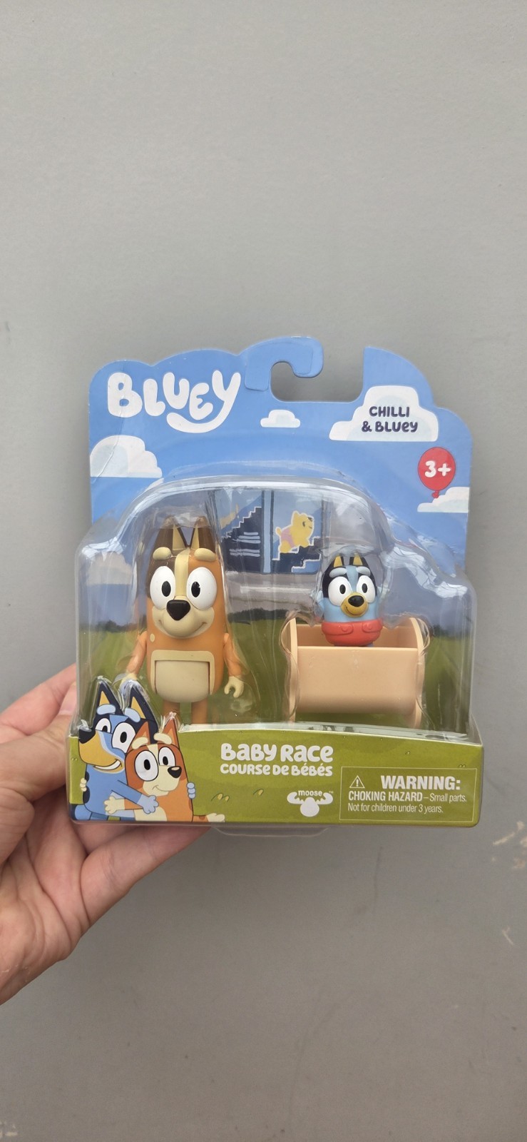 Confezione Figurine Moose Toys Bluey Baby Race Nuove