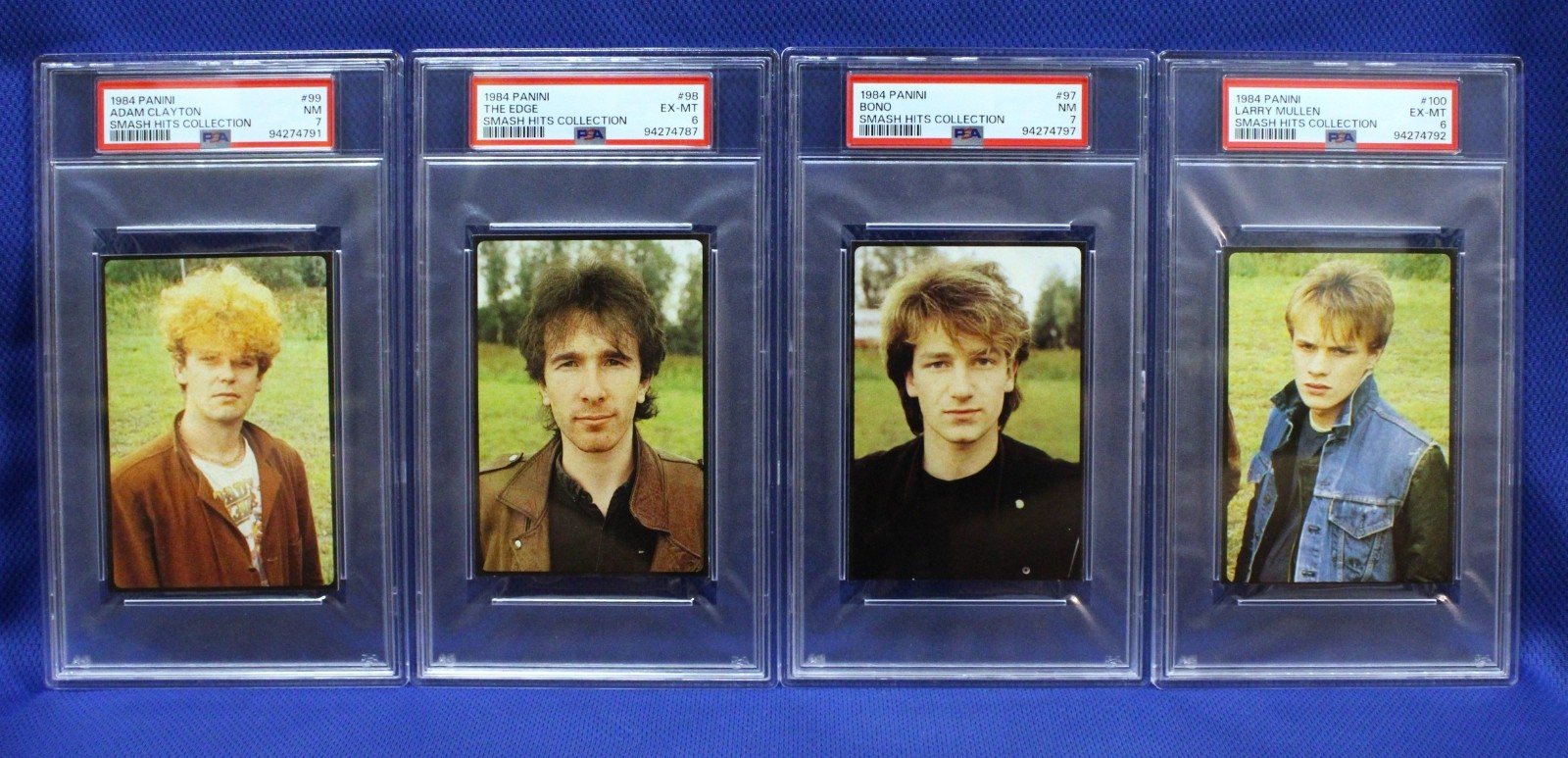 (Set di 4) 1984 Panini Smash Hits U2 (Bono Edge Mullen Clayton) (classificato PSA)