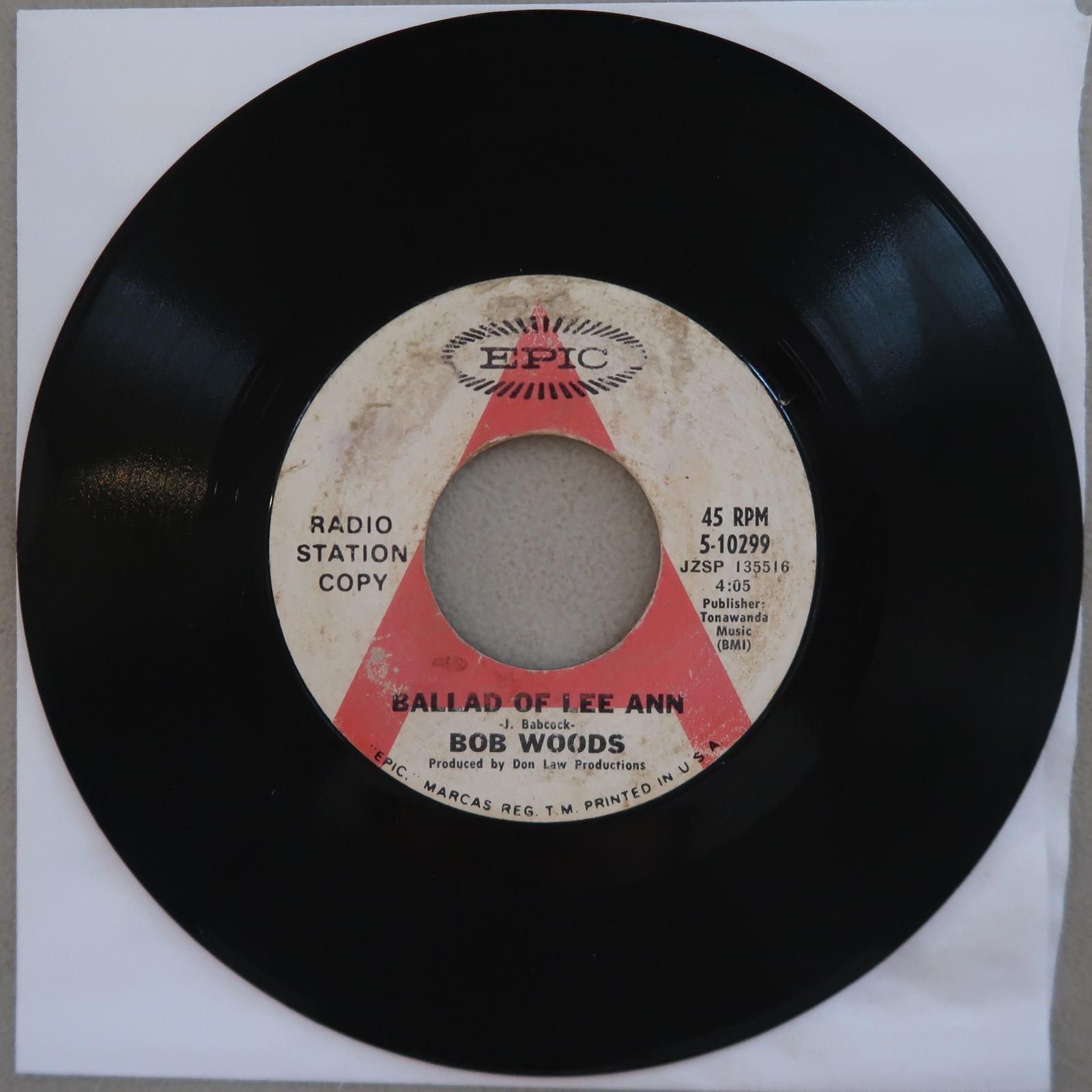 BOB WOODS BALLAD OF LEE ANN/HEARTBREAK HALL OF SHAME VINYL 45 VG 28-95