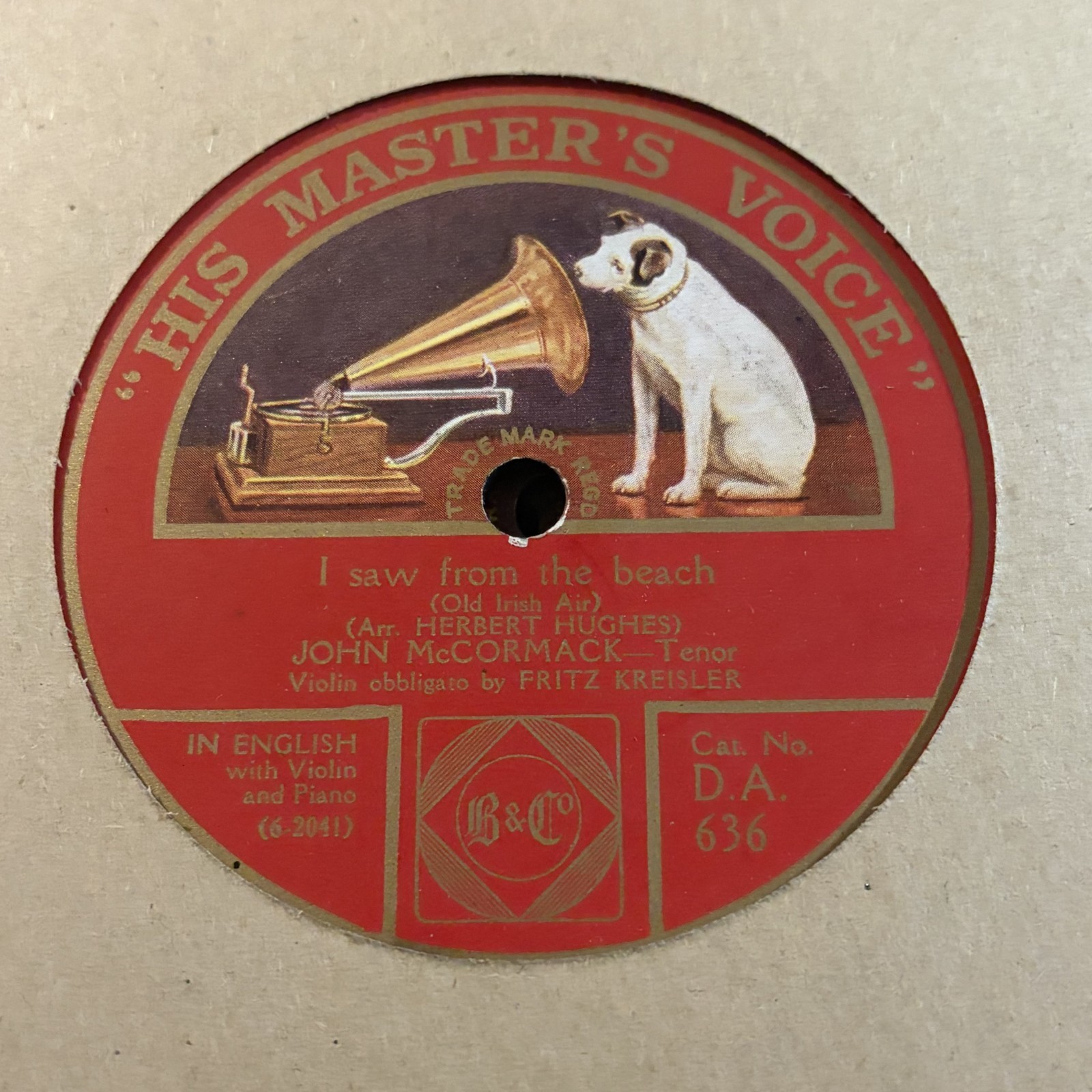 JOHN McCORMACK I saw from the beach HMV DA636 10" 78RPM Gramophone Record