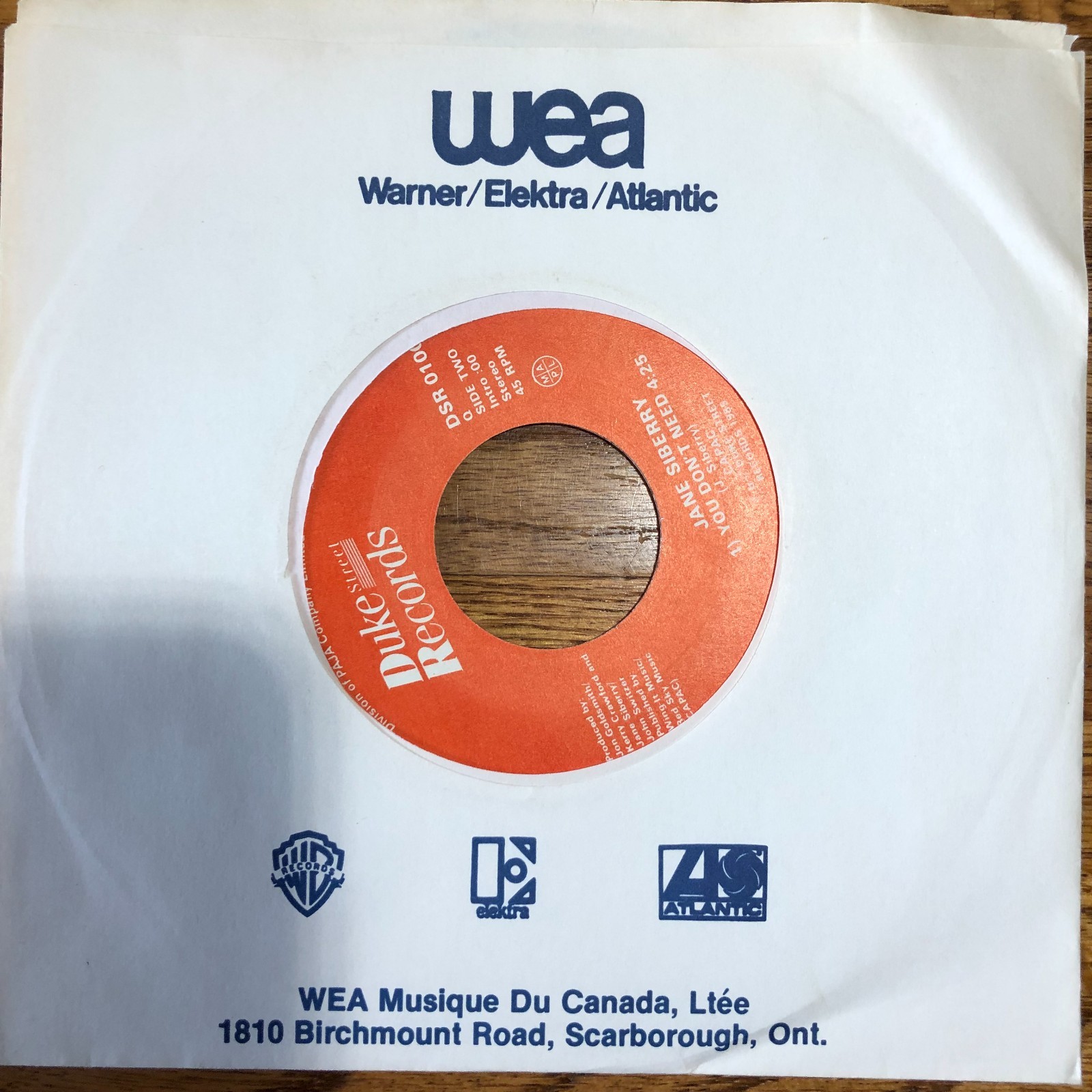JANE SIBERRY I MUSE ALOUD 7 SINGLE CANADA 1985 DUKE STREET RECORDS VG+