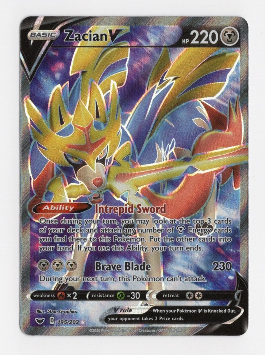 Pokemon Zacian V 195/202 Spada e Scudo Ultra Raro Full Art Nuovo con scatola 2020 Inglese
