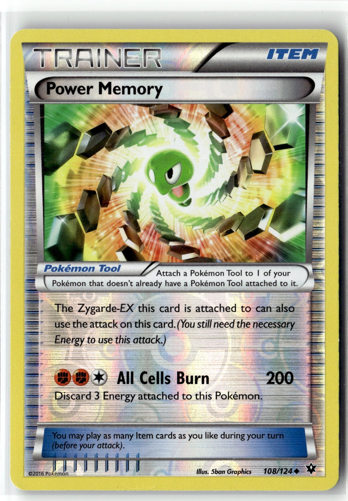 Pokemon Power Memory 108/124 Fates Collide Reverse Holo Zygarde Tool 2016