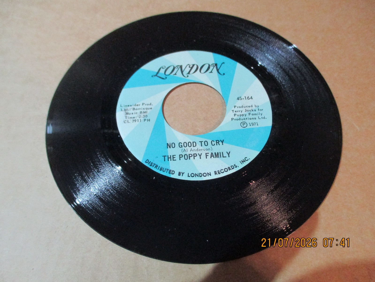 (134) 7" Single Vinyl - The Poppy Family – No Good To Cry / I'll See You There