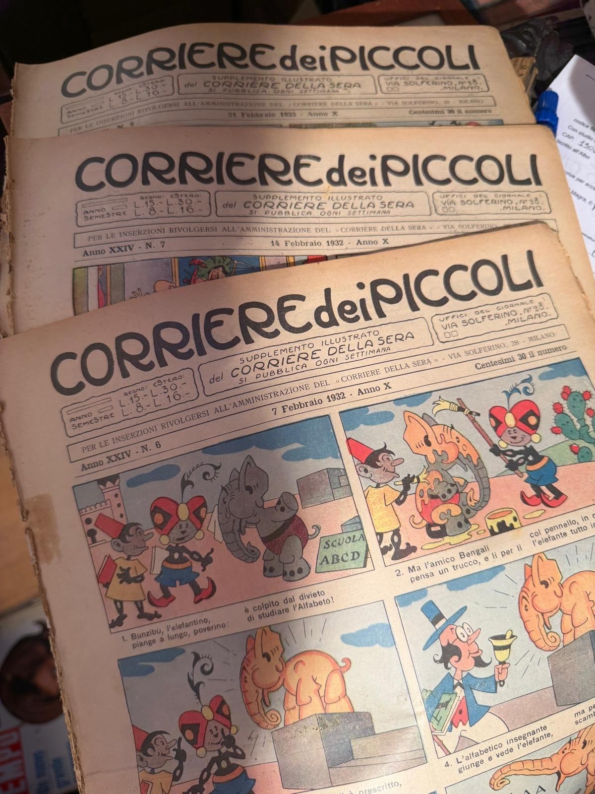 Lotto 3 Copie Corriere dei Piccoli Anno 1932 Numeri 6-7-8 Supplemento Storico Vi