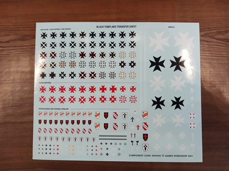 X1 Black Templar Decal Transfer Sheet for Space Marines Warhammer 40k