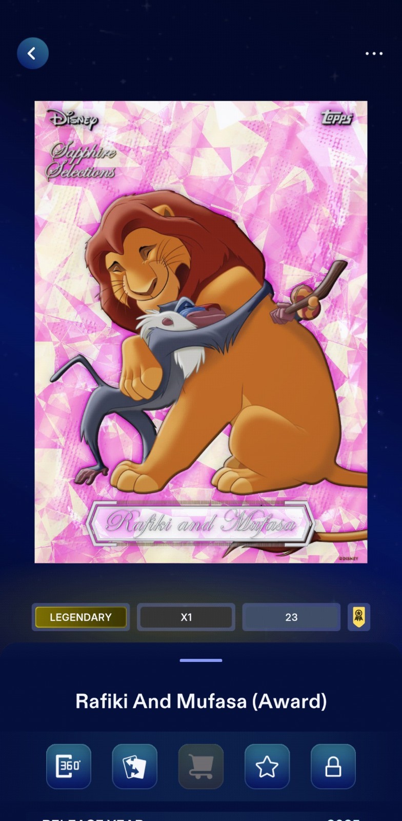 Topps Disney Collect Legendary Digital Card - Rafiki And Mufasa AWARD /23