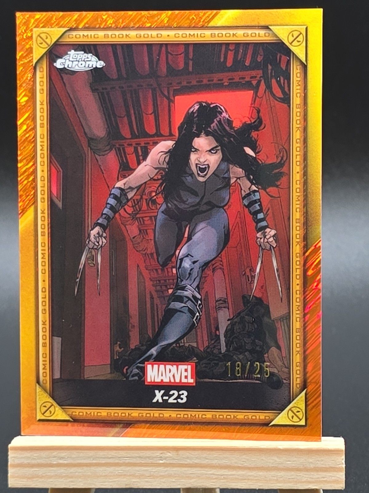 2025 Topps Chrome Deadpool X-23 fumetto oro #CB-18 Deadly Regenesis #1 18/25