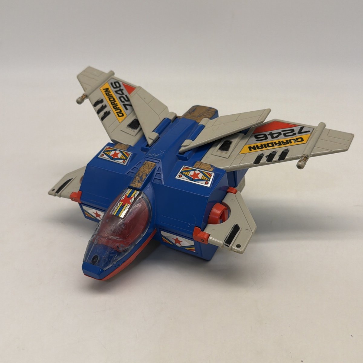 Robot trasformatore veicolo jet Bandai 1985 GoBot Guardian 7246 incompleto!