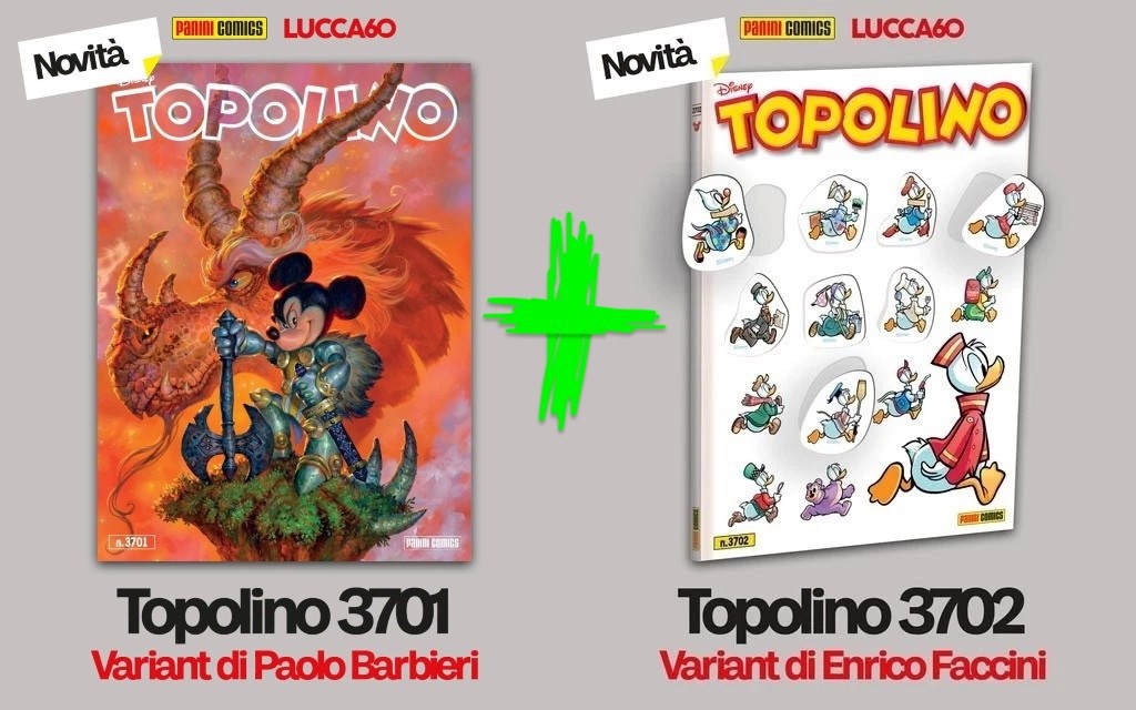 TOPOLINO variant LUCCA 2026, 3701 e 3702, PANINI, PREVENDITA con un albo FIRMATO