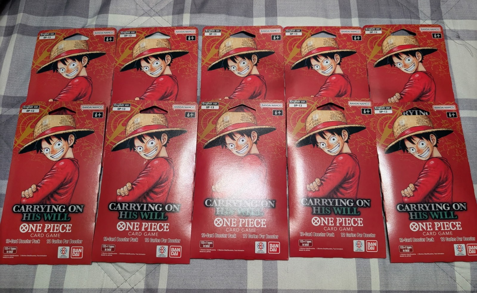 One Piece Carrying On His Will OP-13 English 10 Sleeved Blister Booster Pack Lot