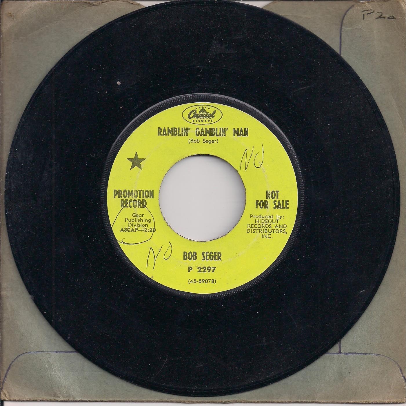 45 rpm Bob Seger Ramblin' Gamblin' Man Capitol PROMO Lucy Blue