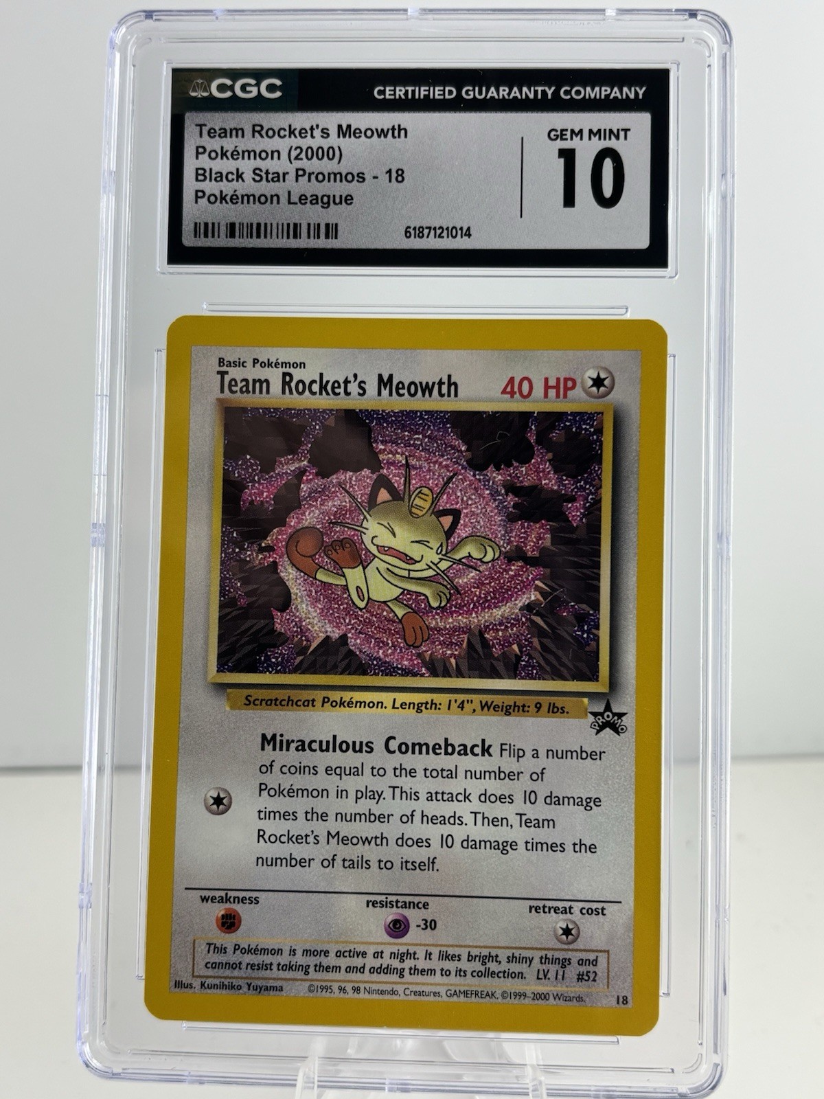 Team Rocket's Meowth 18/53 Wotc Black Star Promo Pokémon CGG 10
