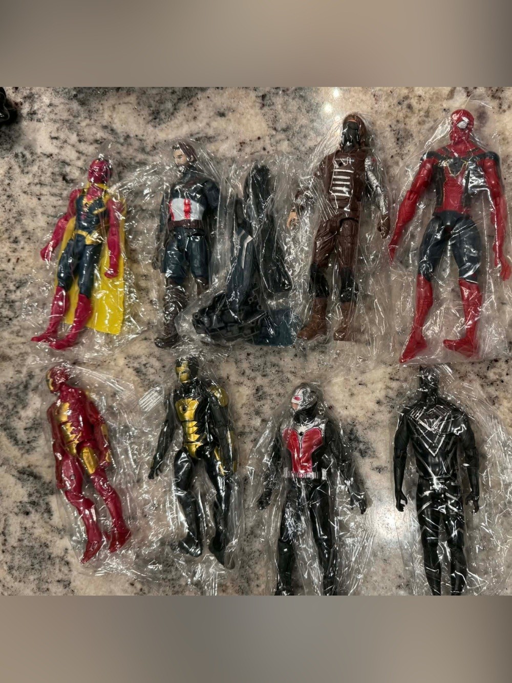 Set of 10 Action Figures marvel. 9 still in the sealed plastic. 6” tall