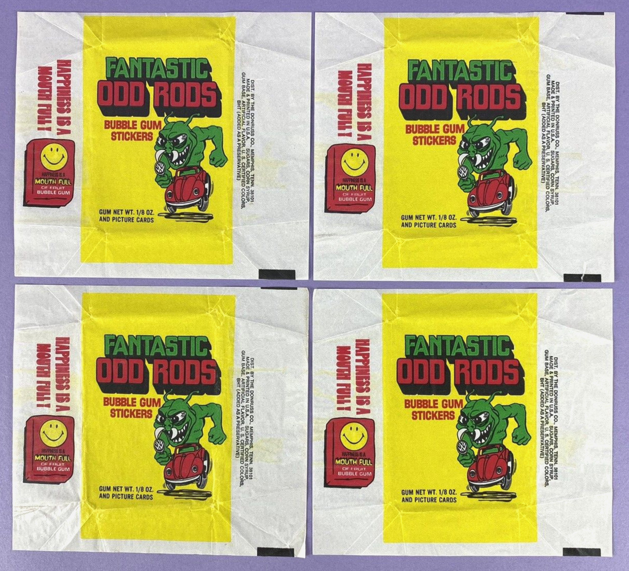 4 x Vintage 1973 Fantastic Odd Rods Donruss Gum Card Wax Wrappers