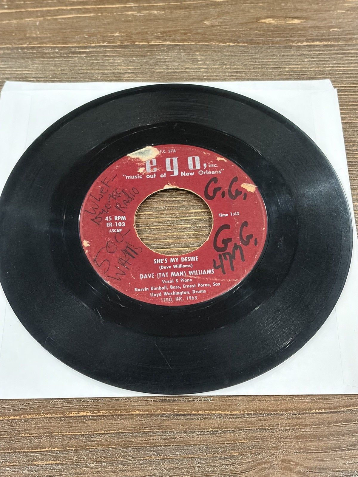 Rare Dave Fat Man Williams EGO New Orleans Soul She’s My Desire 45 RPM ER-103