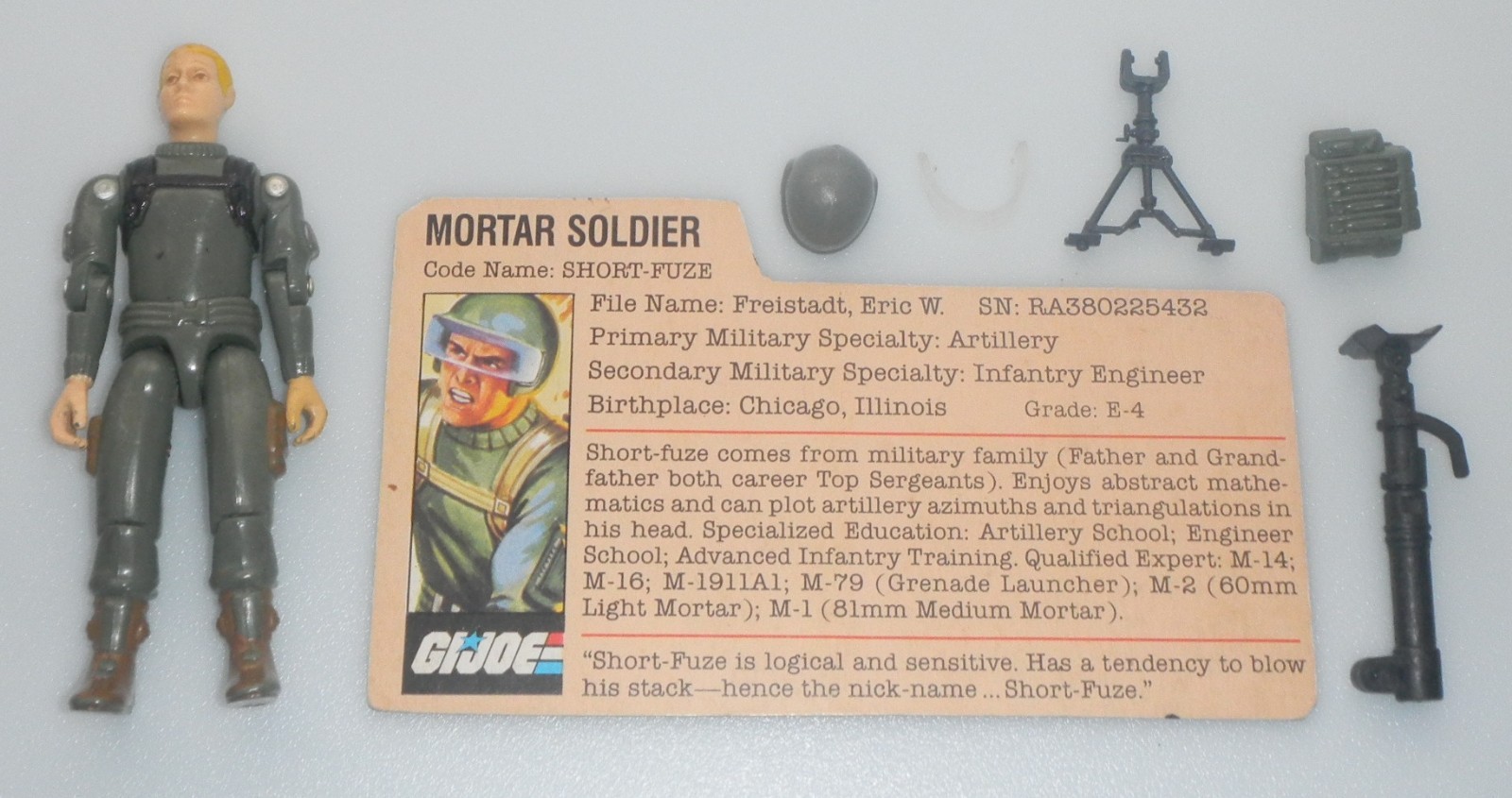 Fuze corto braccio dritto vintage 1982 v1 G.I. Figurina GI Joe 100% completa 3,75