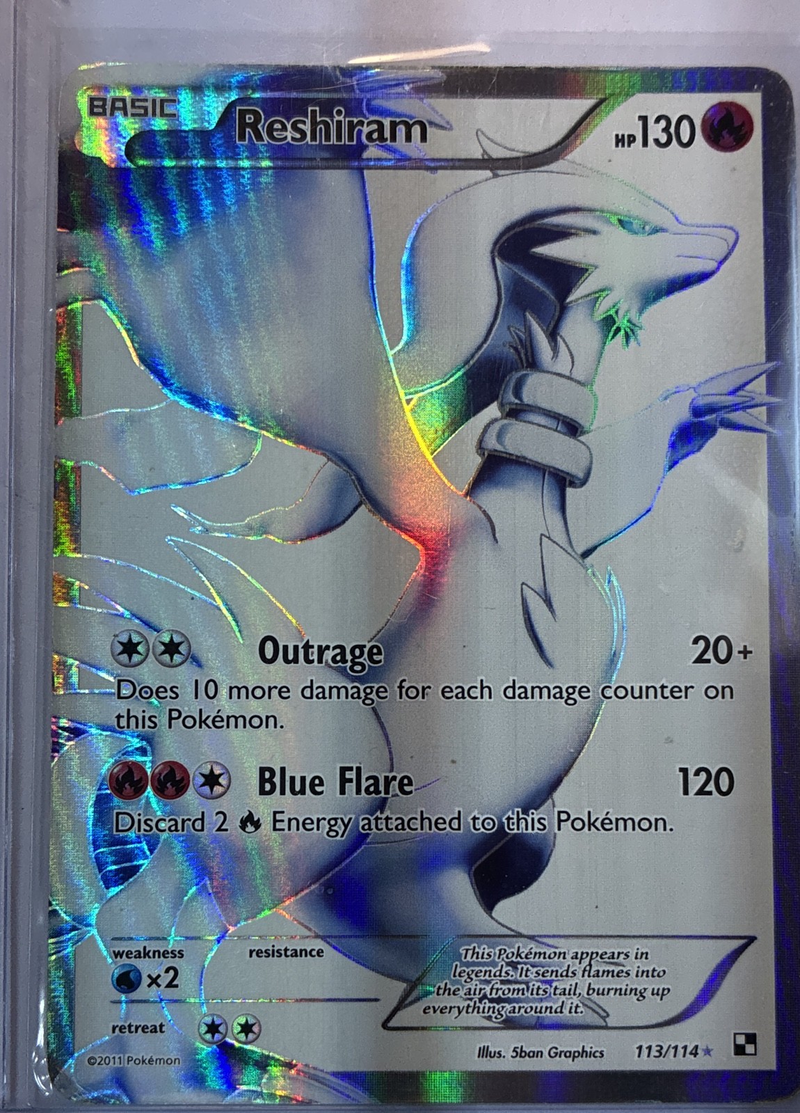 Reshiram (113 Full Art) 113/114 Black & White Holo Nice Condition Full Art