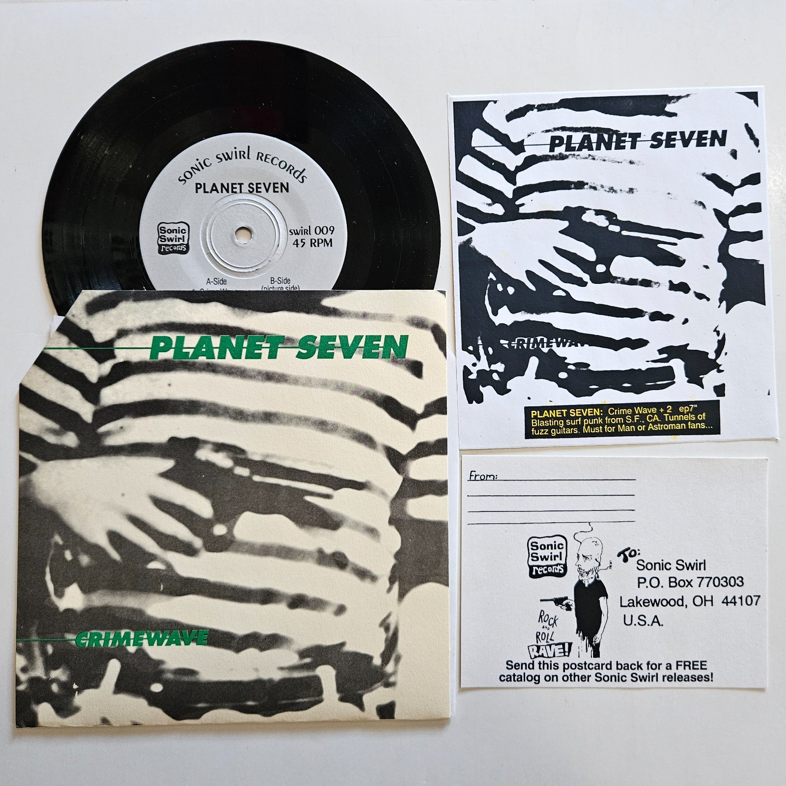 Planet Seven 7": Crimewave, Back With Panic Button, Underworld - 1996 Surf Punk