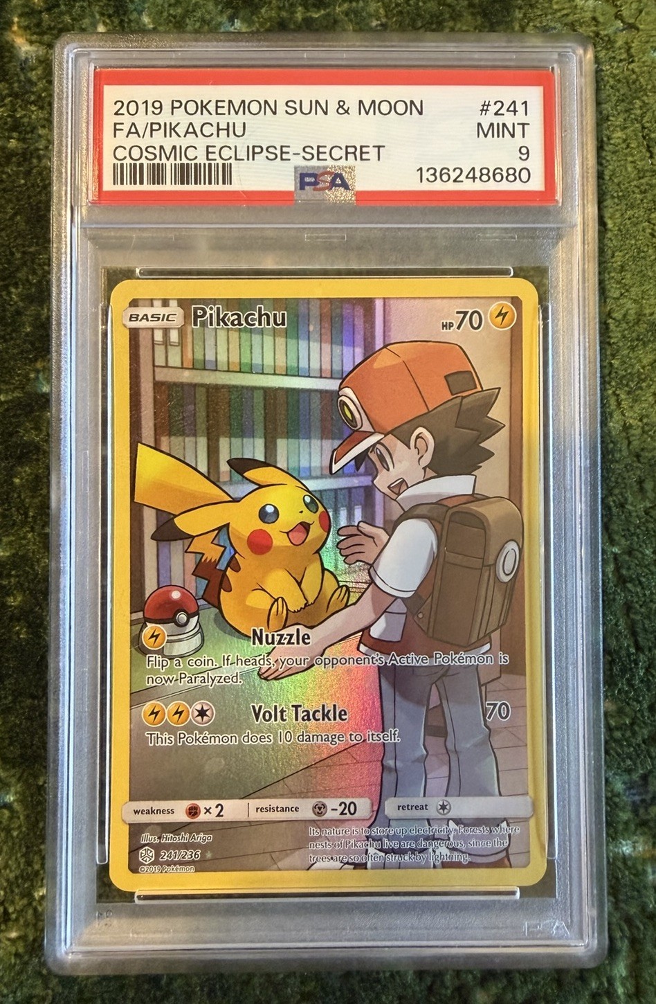 2019 POKEMON SUN & MOON COSMIC ECLIPSE SECRET #241 FULL ART/PIKACHU PSA 9