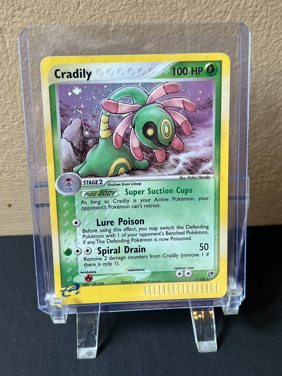 Carta Pokemon rara Cradily 3/100 Holo 2003 - set tempesta di sabbia