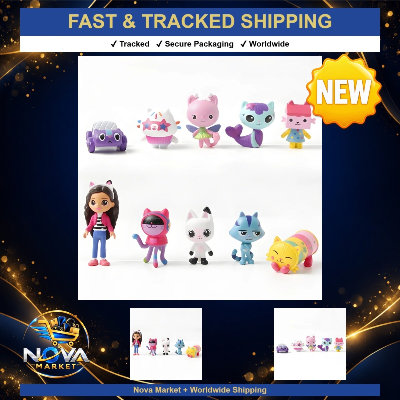 Bandai Anime Cat Plush Figure 10pcs Mini Smiling Car Cat Hug Dolls Set
