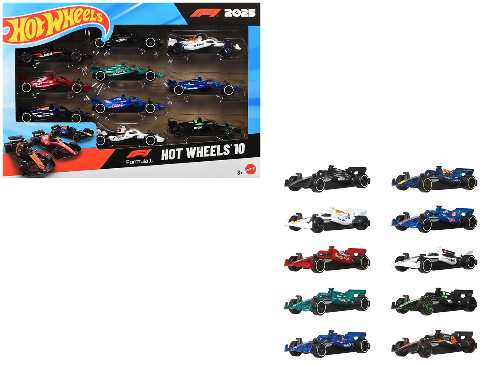 2025 Formula 1 World Championship 10 piece Set Diecast Model Cars by Hot Wheels