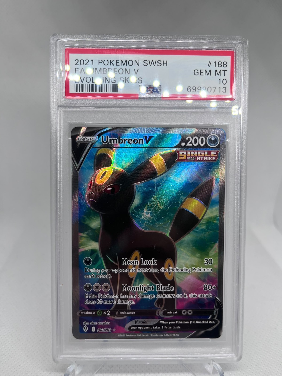 Pokemon Umbreon V EVS 188 Evolving Skies inglese PSA10! /441*